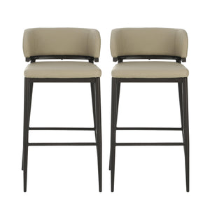 English Elm Christopher Knight Home® - Metal Industrial Leathaire Barstool Set of 2 with Comfortable Seat, Footrest, Non‑Slip Feet, Durable Frame khaki N771P247188V