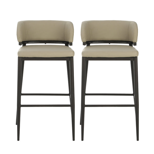English Elm Christopher Knight Home® - Metal Industrial Leathaire Barstool Set of 2 with Comfortable Seat, Footrest, Non‑Slip Feet, Durable Frame khaki N771P247188V