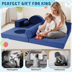 English Elm 14pcs Modular Foam Play Couch Set Convertible Toddler Fort Builder for Playrooms Blue T5880P493430