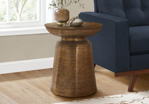 English Elm Accent Table, Hand-Crafted Copper Drum Design – Modern, Compact Nightstand For Stylish Living Spaces B2710P219449