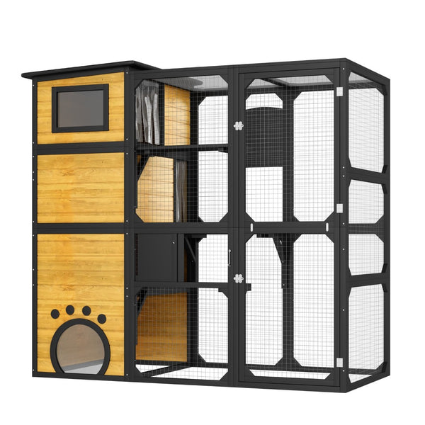 English Elm Go Four Tier Outdoor Cat Enclosure Pine Wood Window Attached Weatherproof Catio N704G201614A