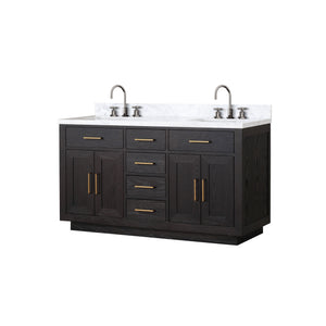 English Elm Black Oak Double Bath Vanity With Carrara Marble Top & Chrome Faucets - Elegant, Functional Design B2731P260838
