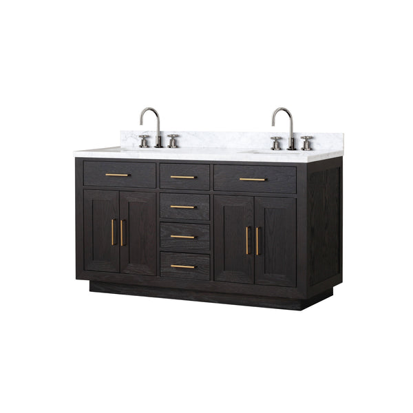 English Elm Black Oak Double Bath Vanity With Carrara Marble Top & Chrome Faucets - Elegant, Functional Design B2731P260838