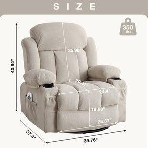 English Elm Swinging Velvet Recliner Chair with Massage Heat Usb Port and 360 Swivel Lounge Seat Beige W1807P298192