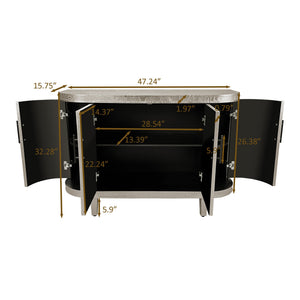 English Elm Modern Curved Sideboard Solid Wood Console Table with 4 Doors, Adjustable Shelves & Zinc Handles for Living Room Storage Scandi Style, Durable 220lb Top Capacity Champagne W757P190336