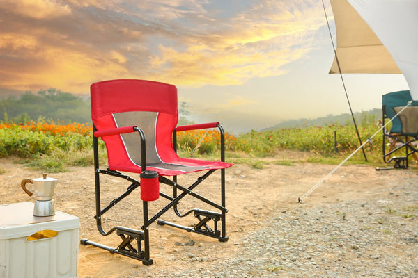 English Elm Outdoor Freestyle Rocker Camping Chair with Spring-Action Shock Absorbers, Eazy-Fold Setup, Mesh Backrest and Cup Holder for Comfort and Durability Red W640P224433