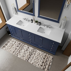 English Elm Navy Double Bath Vanity 84" W x 22" D with White Quartz Top, Chrome Faucets, 34" Mirrors, Durable Finish B2731S01042