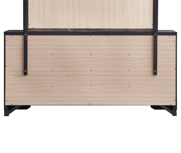 English Elm Liverpool King Bed with Bevel Panel Headboard, Matte Finish, Brushed Steel Accents & Storage Drawers Black 42 L x 62 W x 19 H B078P285485