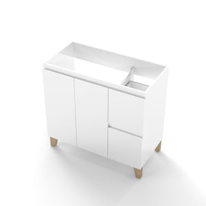 English Elm 36-inch Glossy White Bathroom Vanity Cabinet with Soft Close Drawers and Wood Feet W3151P381850