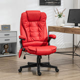 English Elm Homcom High Back Vibration Massage Office Chair With 6 Vibration Points, Heated Reclining Pu Leather Computer Chair With Armrest and Remote, Red