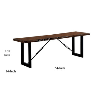 English Elm Rectangular Industrial Bench Walnut Wood Seat Black Powder Coated Metal Frame Entryway B056P417100