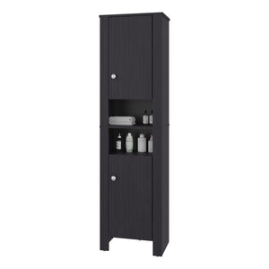English Elm Bathroom Cabinet Tall 63.3" H Black Wengue, 2 Doors 6 Shelves, Eco-Friendly Engineered Wood Storage Elegance B097P395907