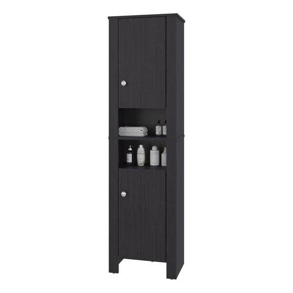 English Elm Bathroom Cabinet Tall 63.3" H Black Wengue, 2 Doors 6 Shelves, Eco-Friendly Engineered Wood Storage Elegance B097P395907