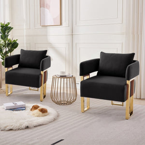 English Elm Ts Velvet Accent Chair Set of Two with Gold Metal Legs for Living Room or Office Black W2311P414940