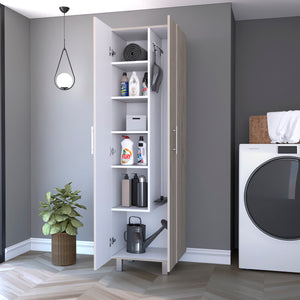 English Elm Norway Multicolor Broom Closet Pantry Wardrobe - 71.3" Tall, Five Shelves, Double Doors, Sturdy Legs B128S00106