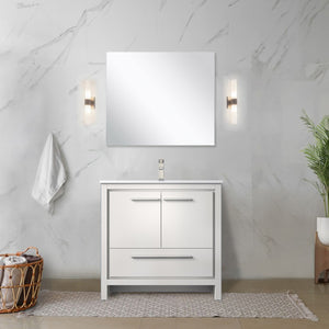 English Elm White Bath Vanity Set With Quartz Top, Brushed Nickel Faucet & Matching 28" Mirror - Modern Elegance B2731S02076-GIGA