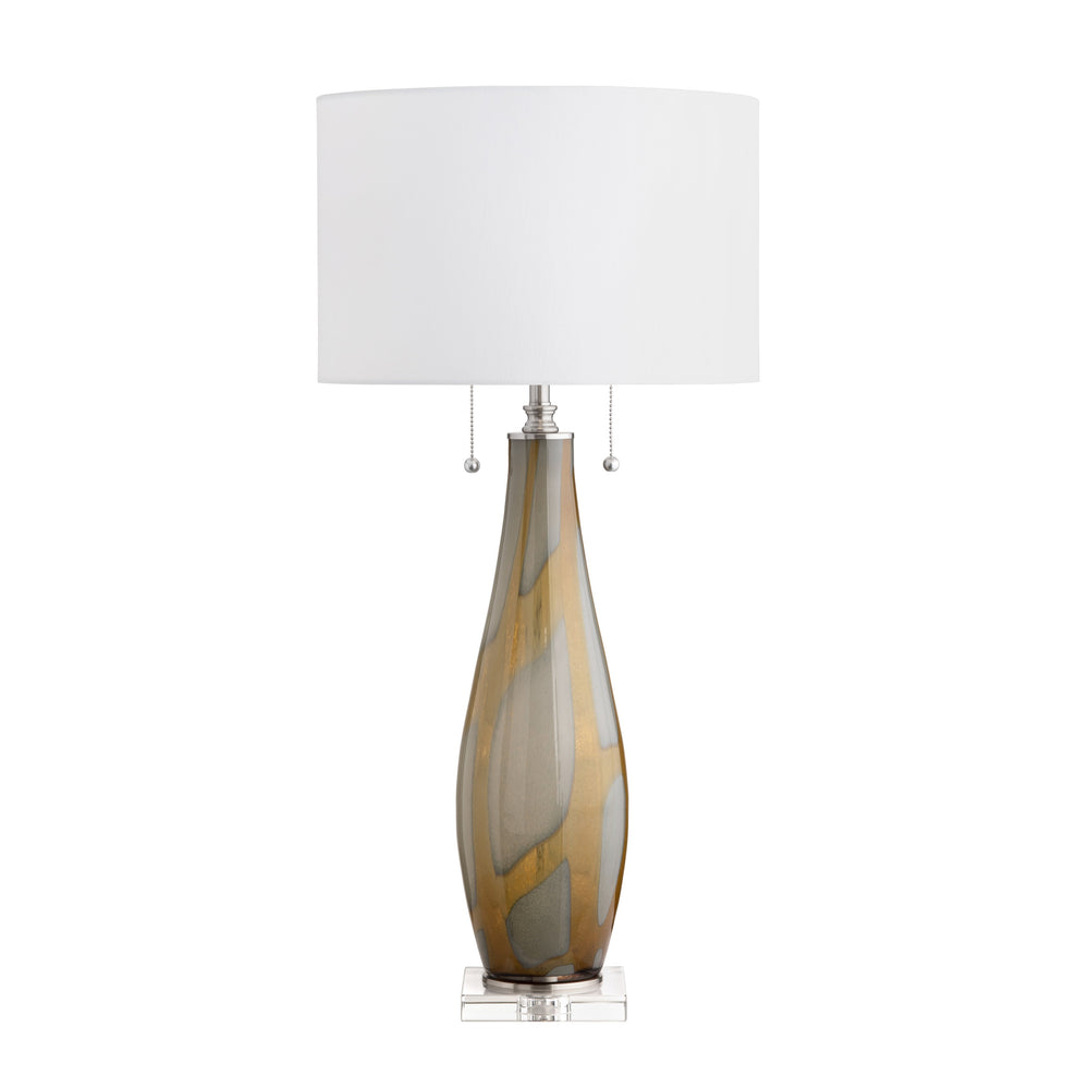 Crestview Collection 33.5"H Glass Table Lamp - Elegant Amber & Gray Design, Crystal Base, White Shade & Twin Pull Chains   Cvabs2376