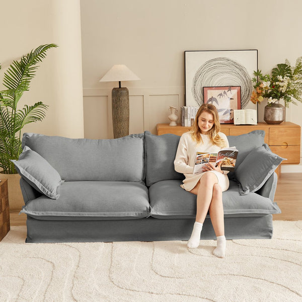 English Elm 87.4'' Modern Comfy Upholstered Sofa Cloud Couch with Deep Seats, Removable Covers, Plush Pillows, Grey W2357P254994