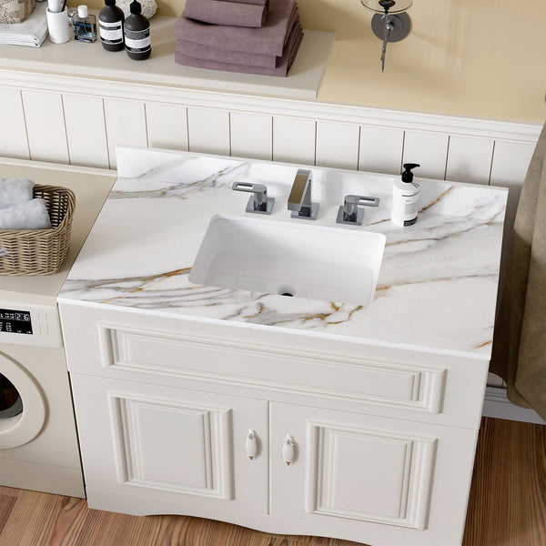 English Elm 43 Inch Marble Vanity Top - Elegant Carrara White Sink With 4" Backsplash & Durable Design For Bathrooms W2699P192444