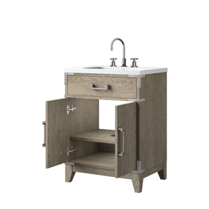 English Elm Grey Oak Single-Sink Vanity With Acrylic Top & Chrome Faucet - Stylish Space-Saver For Small Bathrooms B2731P259747