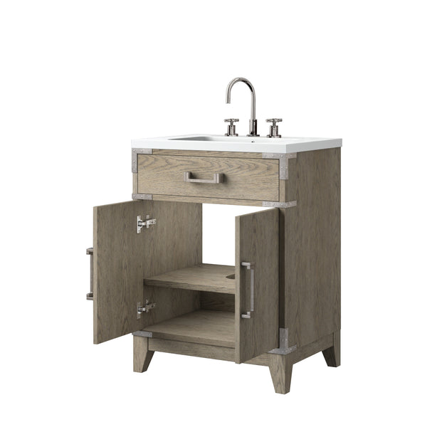 English Elm Grey Oak Single-Sink Vanity With Acrylic Top & Chrome Faucet - Stylish Space-Saver For Small Bathrooms B2731P259747