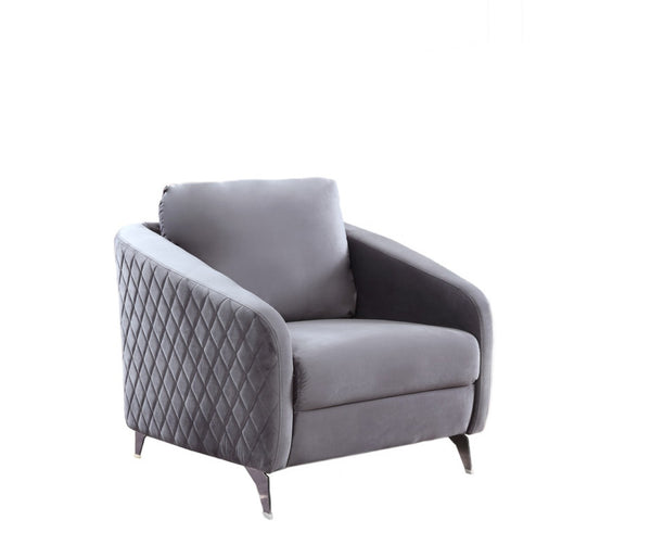 English Elm Livia Velvet Accent Armchair Tufted Diamond Stitching Chrome Legs Glam Seating Gray B2749P413382