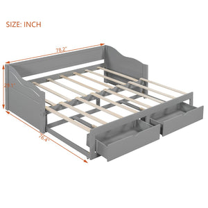 English Elm Wooden Twin Daybed with Pull Out Trundle and Dual Storage Drawers for Guest Rooms Gray LP000519AAE-1
