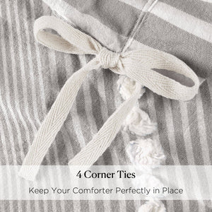 English Elm 3-piece King Yarn Dyed Cotton Duvet Set with Pompom Jacquard Stripe Percale Reverse Grey B035P482895