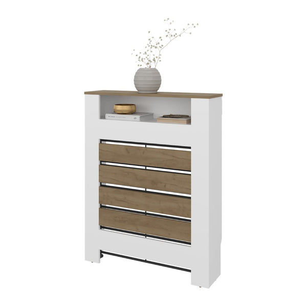 English Elm Radiator Cover Cabinet with Three Open Shelves White Finish Modern Living Room B097P369458