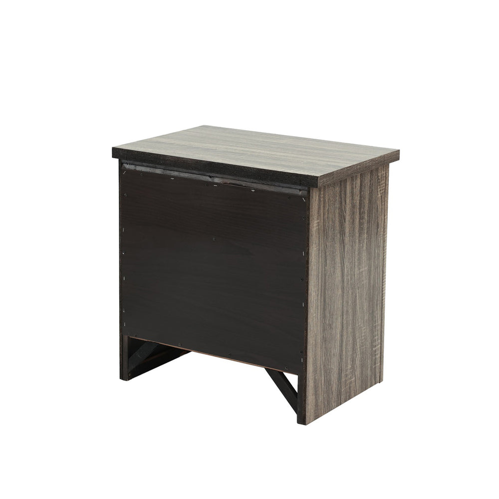 English Elm Wooden Mid-Century 2-Drawer Nightstand in Brown Grain Finish with Metal Hardware and Elongated Design B016P251351