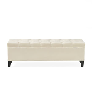 English Elm Button Tufted Storage Ottoman Upholstered Bench with Hinged Lid for Bedroom Entryway Beige N769P416738M