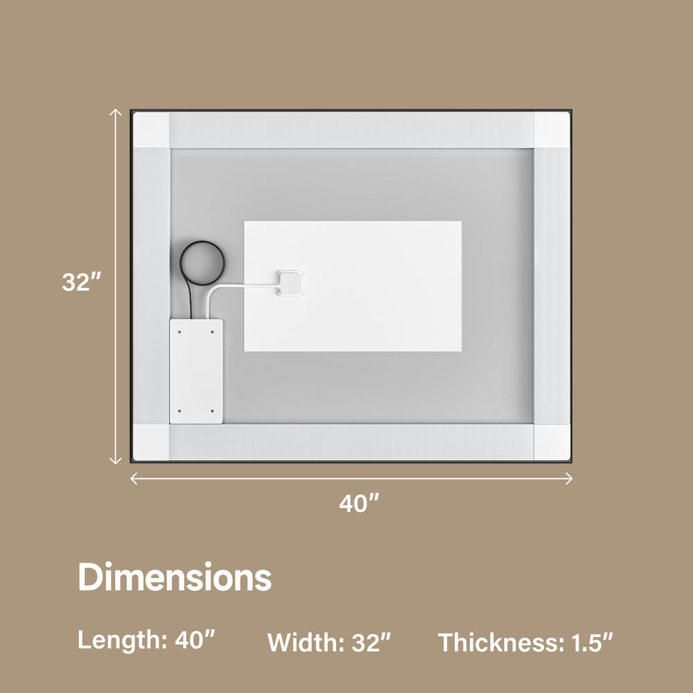 English Elm 40x32" Black Eco Mirror with Dual LED Strips, Front & Back Lighting, 3-Color Temp, UL Listed, Kit Included T3177P320576