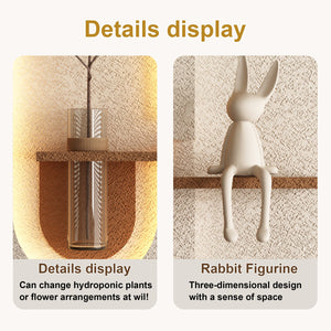 English Elm Adjustable 3D Sandstone Wall Art With Led Lights, Rabbit Figurine & Hydroponic Glass Vase For Home Decor W2700P313032