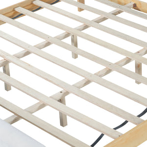 English Elm King Platform Bed Natural Wood Frame Beige Upholstered Low Profile No Box Spring N758K909697N