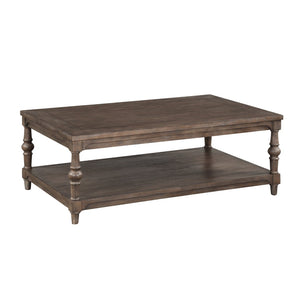 English Elm Middleton Rectangular Wood Coffee Table with Lower Shelf Traditional Turned Leg Design B108P468542