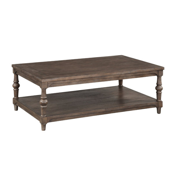 English Elm Middleton Rectangular Wood Coffee Table with Lower Shelf Traditional Turned Leg Design B108P468542