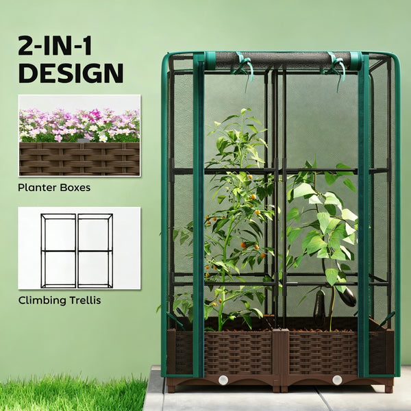English Elm Crop Cage Raised Garden Bed with Trellis Mesh Enclosure and Built-in Water Reservoir T3971P454894