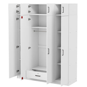 English Elm 4-door Wardrobe with Top Cabinet Locking Drawer Tall Bedroom Closet in White LP006006AAK