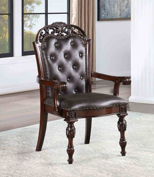 English Elm Traditional Elegant 2pc Arm Chair Set with Upholstered Seats, Ornate Corbels, Solid Rubberwood Finish Brown,Cherry,Espresso 46 L x 24 W x 16 H B2741P408854