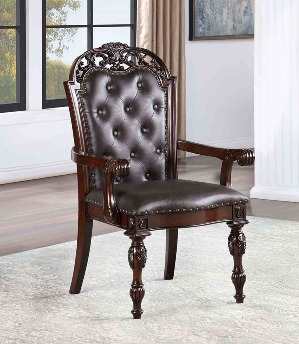 English Elm Traditional Elegant 2pc Arm Chair Set with Upholstered Seats, Ornate Corbels, Solid Rubberwood Finish Brown,Cherry,Espresso 46 L x 24 W x 16 H B2741P408854