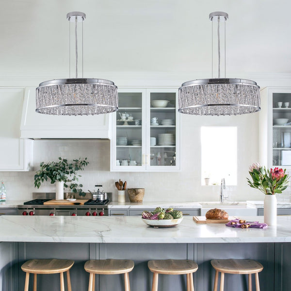 English Elm Modern Crystal 19" Round Chandelier Flush Mount - Adjustable Chain, Aluminum/Iron Frame, Elegant Glow W1340P189453