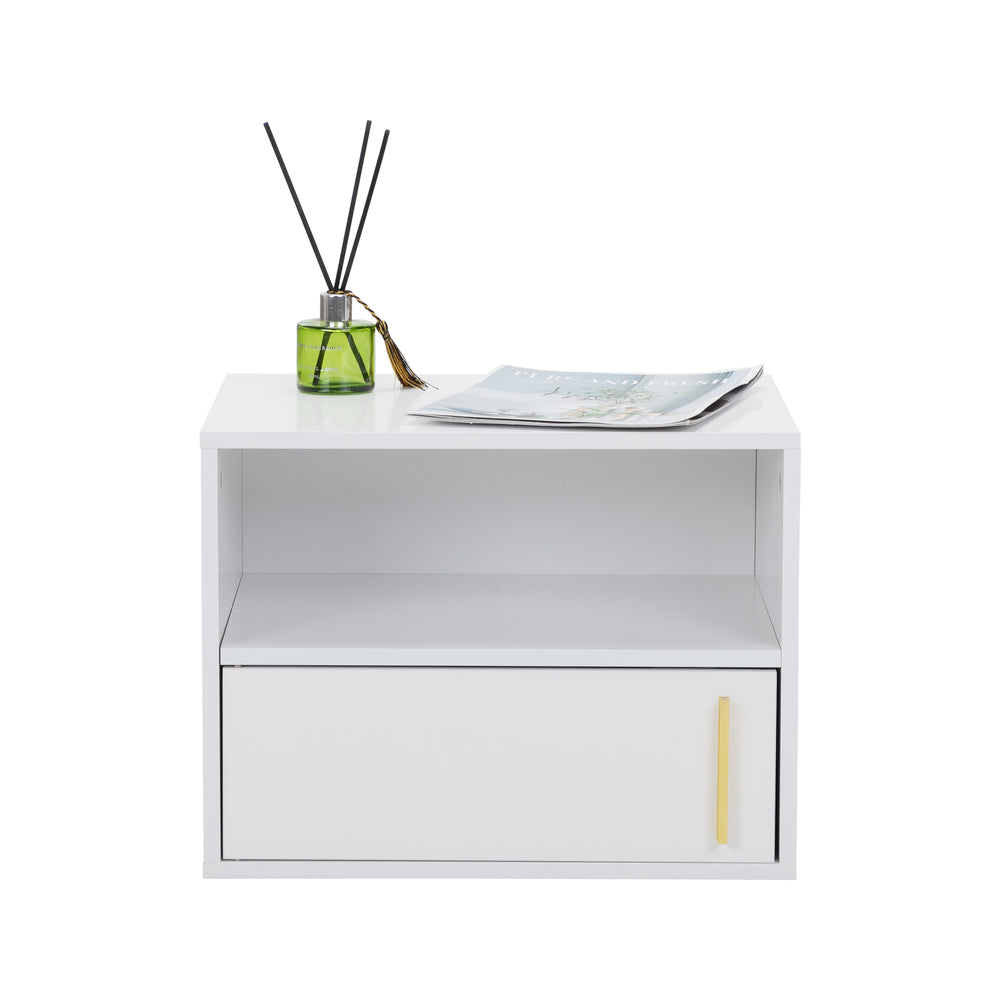English Elm Set of 2 Nightstands with Built-In USB & Outlet Charging Station, Fabric Drawers, Open Shelves for Bedroom White W2181P190821