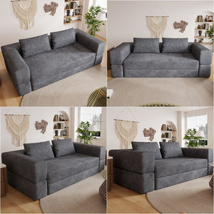 English Elm Sofa Convertible Memory Foam Sleeper Couch with Rectangle Pillow & Removable Cushions, Modern Chenille Lounge for Bedroom Grey W3670P355586