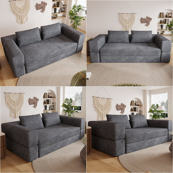 English Elm Sofa Convertible Memory Foam Sleeper Couch with Rectangle Pillow & Removable Cushions, Modern Chenille Lounge for Bedroom Grey W3670P355586