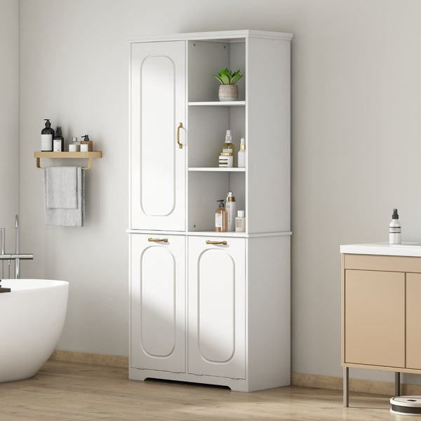 English Elm [video] Freestanding 68 Inch Tall Storage Cabinet with Tilt Out Hampers and Soft Close Door White N759S427900K
