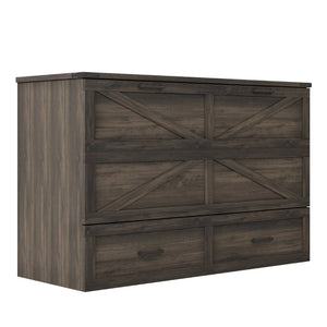 English Elm Queen Farmhouse Murphy Cabinet Bed with Charging Station and Storage Drawer Gray N733S361778G