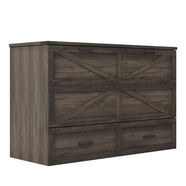 English Elm Queen Farmhouse Murphy Cabinet Bed with Charging Station and Storage Drawer Gray N733S361778G