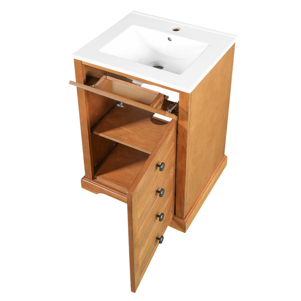 English Elm 20" Pine Wood Grain Bathroom Vanity with Ceramic Sink and Soft Close Cabinet Door N710P299454P
