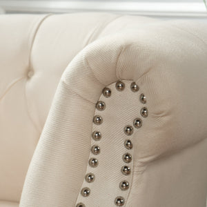 English Elm Christopher Knight Home® - Akira Tufted Club Chair Beige Fabric with Studded Arms, High Back Comfort, Elegant Throne Appeal 59259.00FBEI