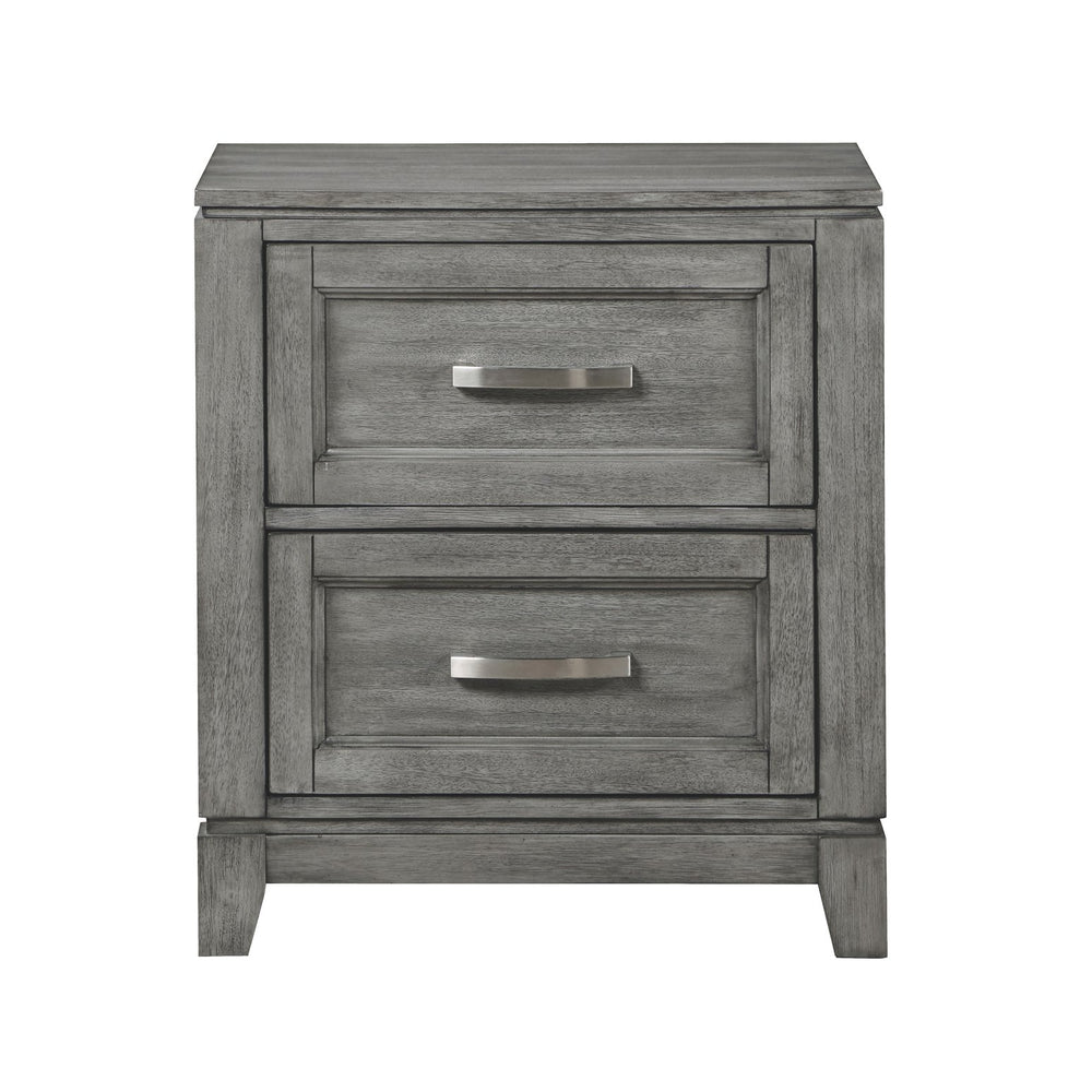 English Elm Gray Garretson Nightstand with 2 Drawers, Okume Veneer Gray Finish, Metal Bar Hardware, 24x15.5x27.5" B011P272289